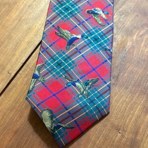 Huntington 100% Silk Tartan Plaid Tie with Duck Design Dadcore Sportsmen